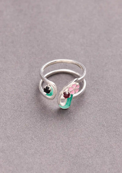 Enameled Cherry Bloom Adjustable Ring For women