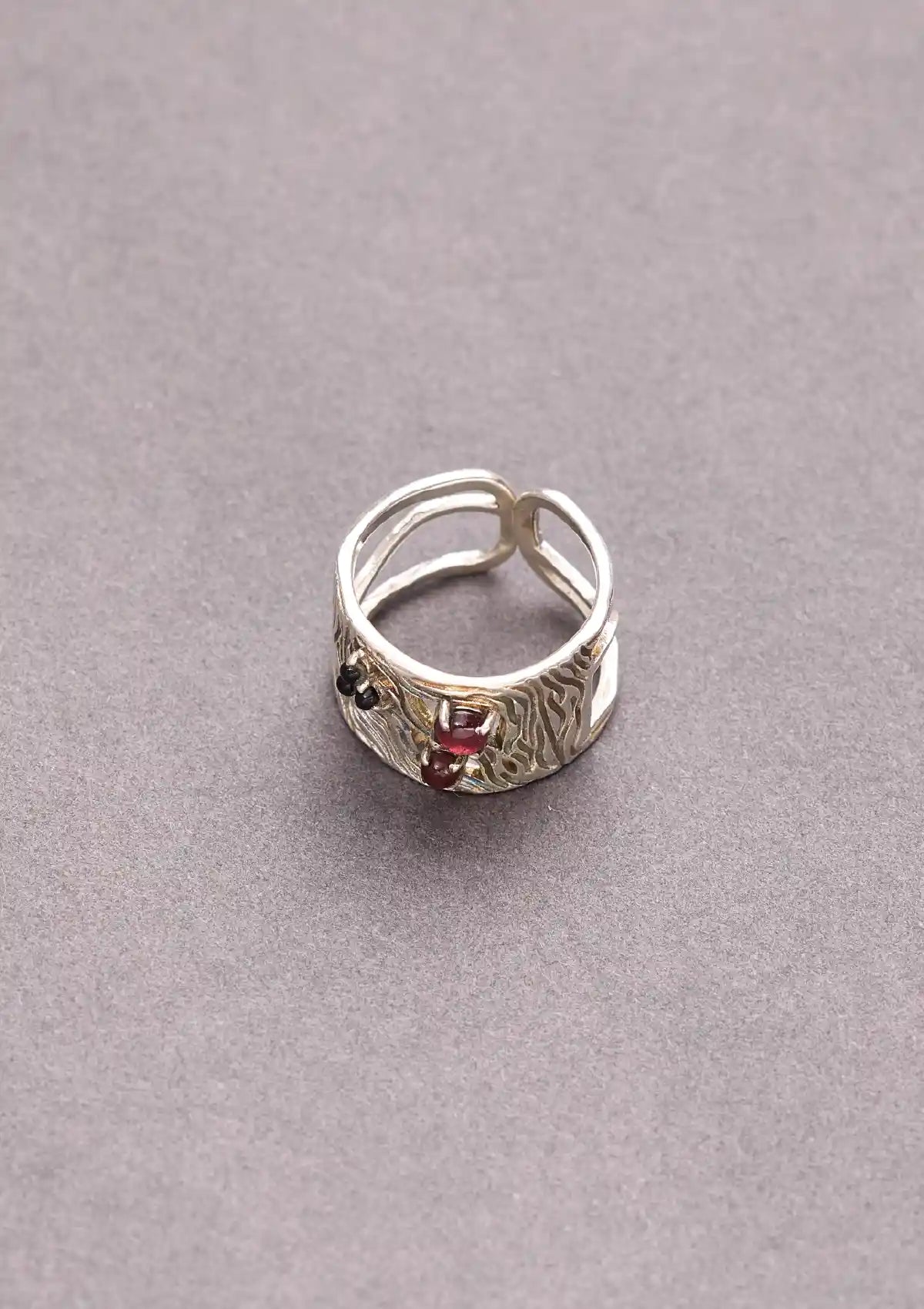 Buy Textured Onyx and Garnet Adjustable Ring Online