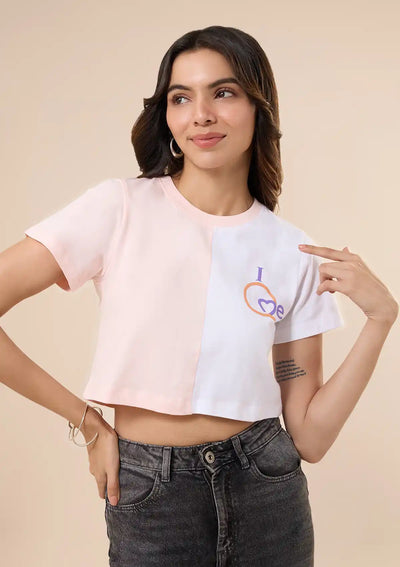 cotton cut panel crop top pink