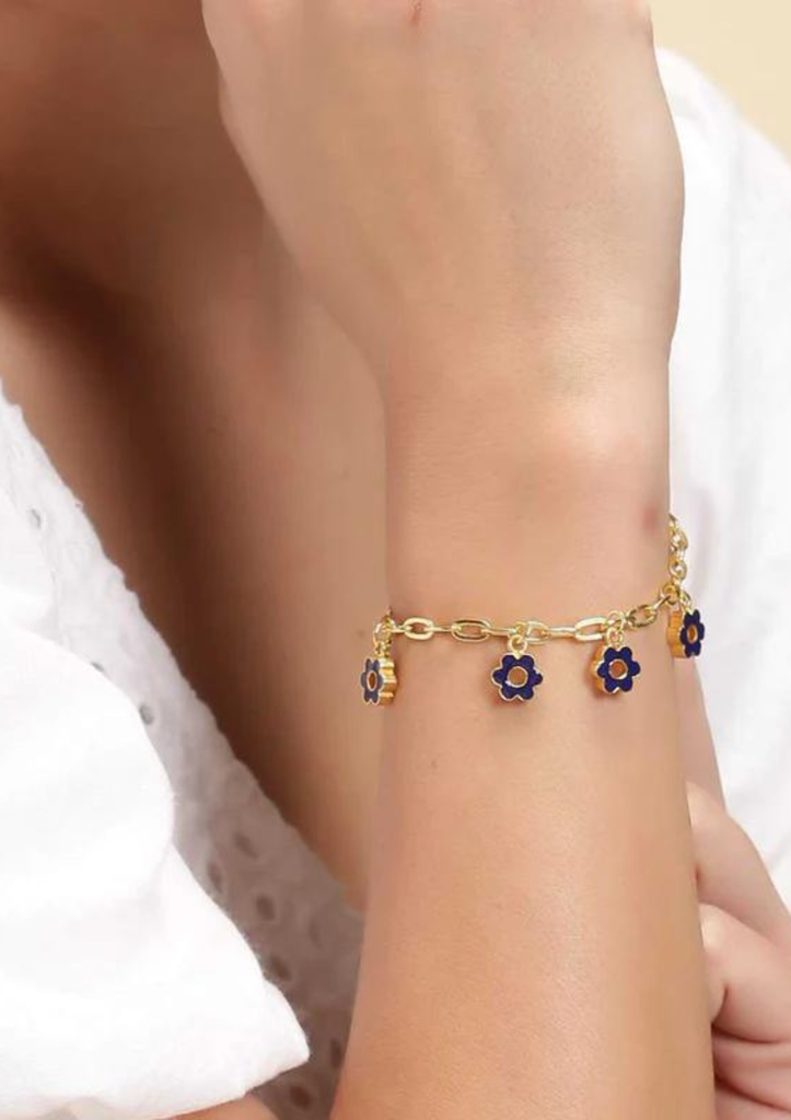 Glitzy Flower Charm Bracelet (Blue)