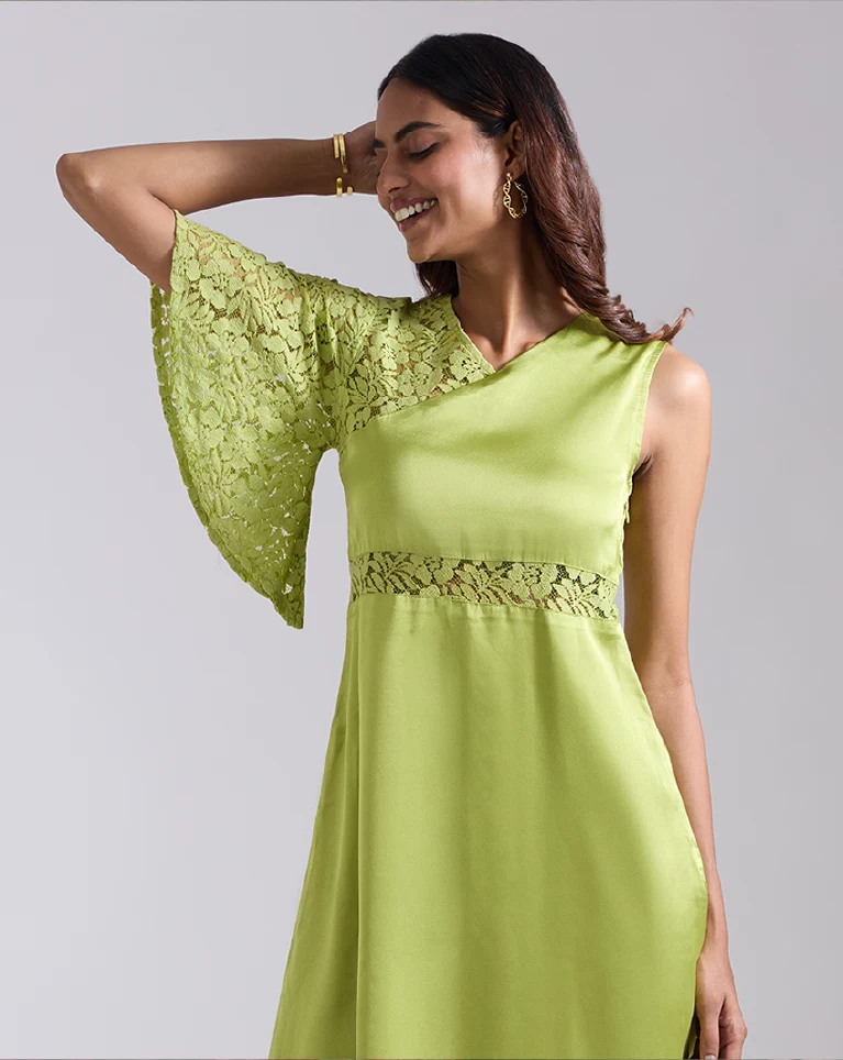 Buy Artemis Lace Asymmetrical Neckline Dress for women