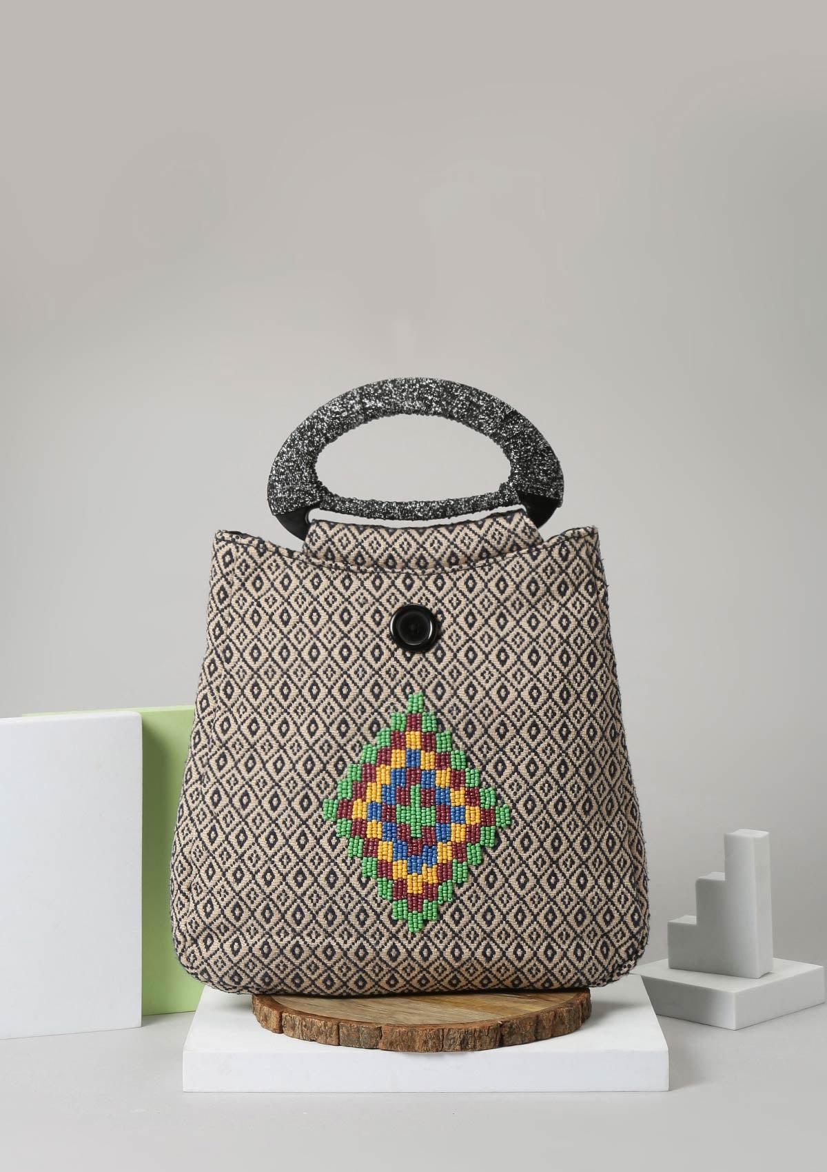 Jacquard bag with bead work - IshqMe