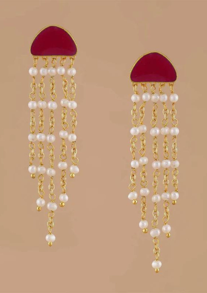 Enameled Neon Tassel Earring (Pink)