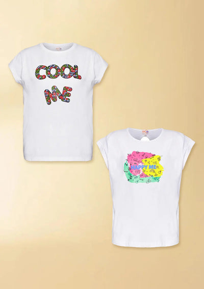100% breathable cotton White T-Shirt Combo for girls