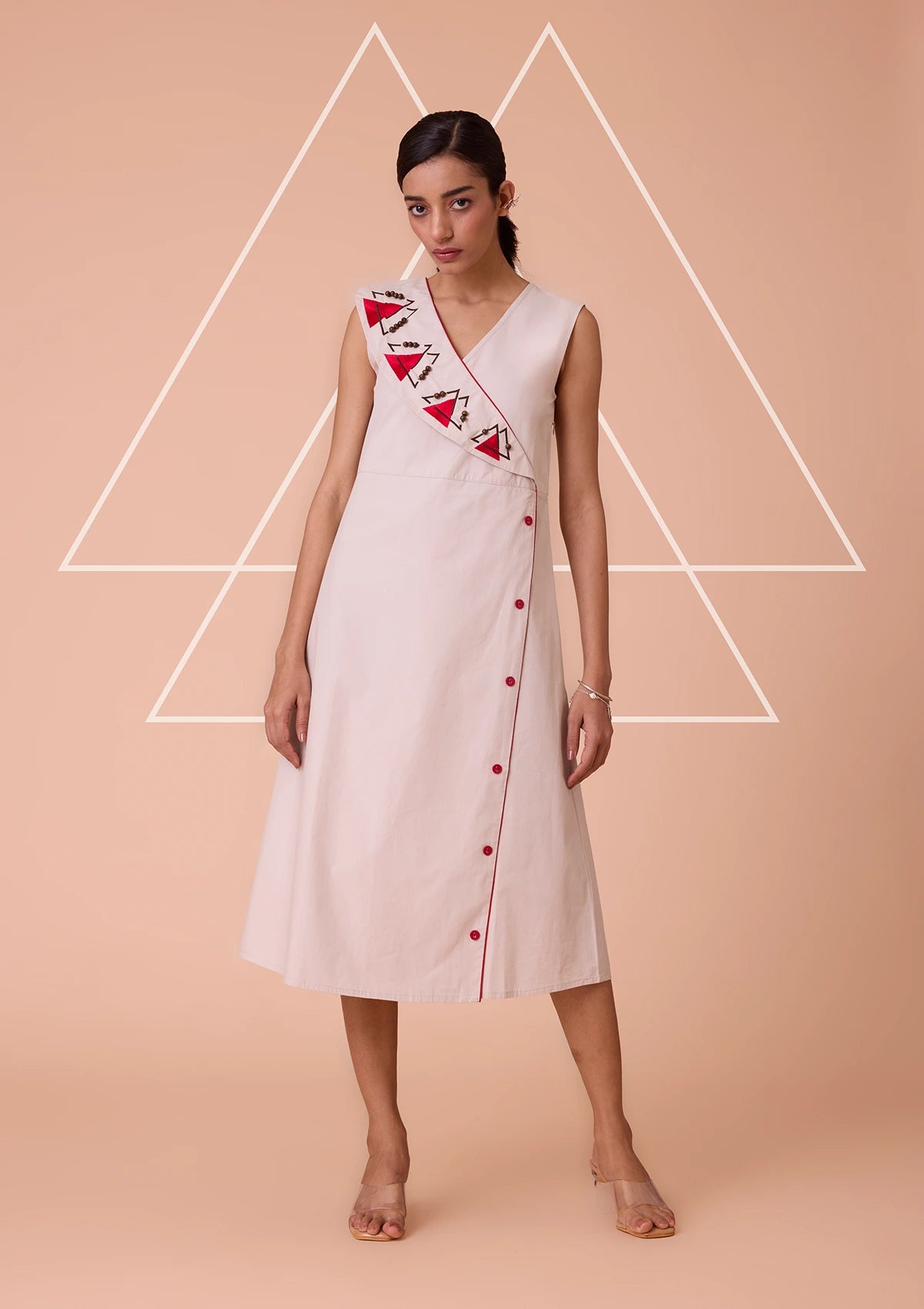 Anurae Asymmetrical Lapel Collar Mid Calf Length Dress