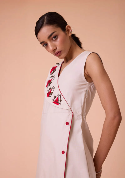 Anurae Asymmetrical Lapel Collar Mid Calf Length Dress Price