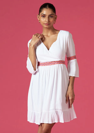 Adhara - Sassy White Dress With Elegant Embroidery