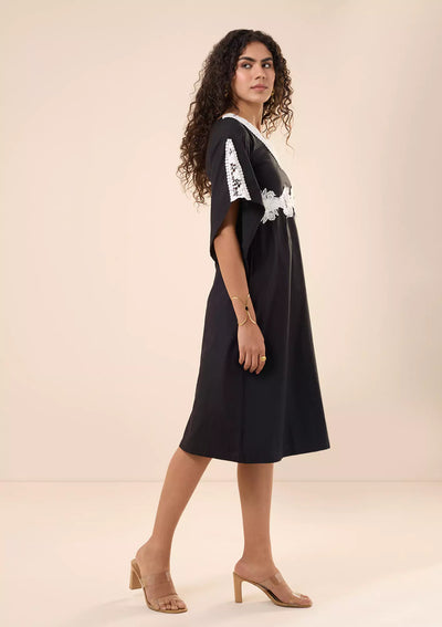 Adira Black floral waist dress