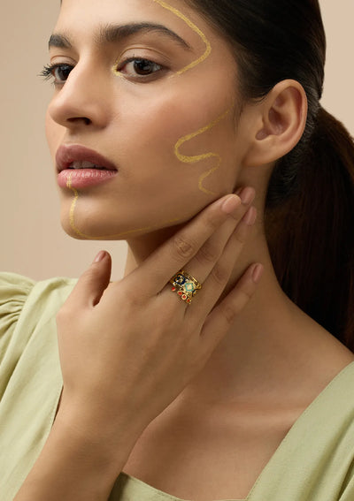 Adjustable Enamel Ring with Hangings