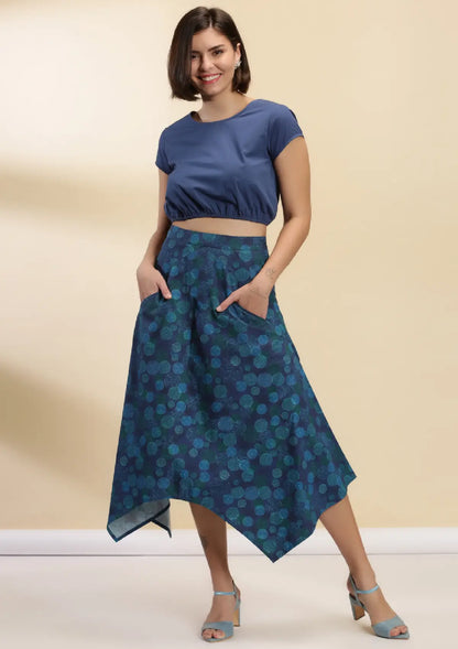 Aegean - Retro Printed Crop Top and Skirt