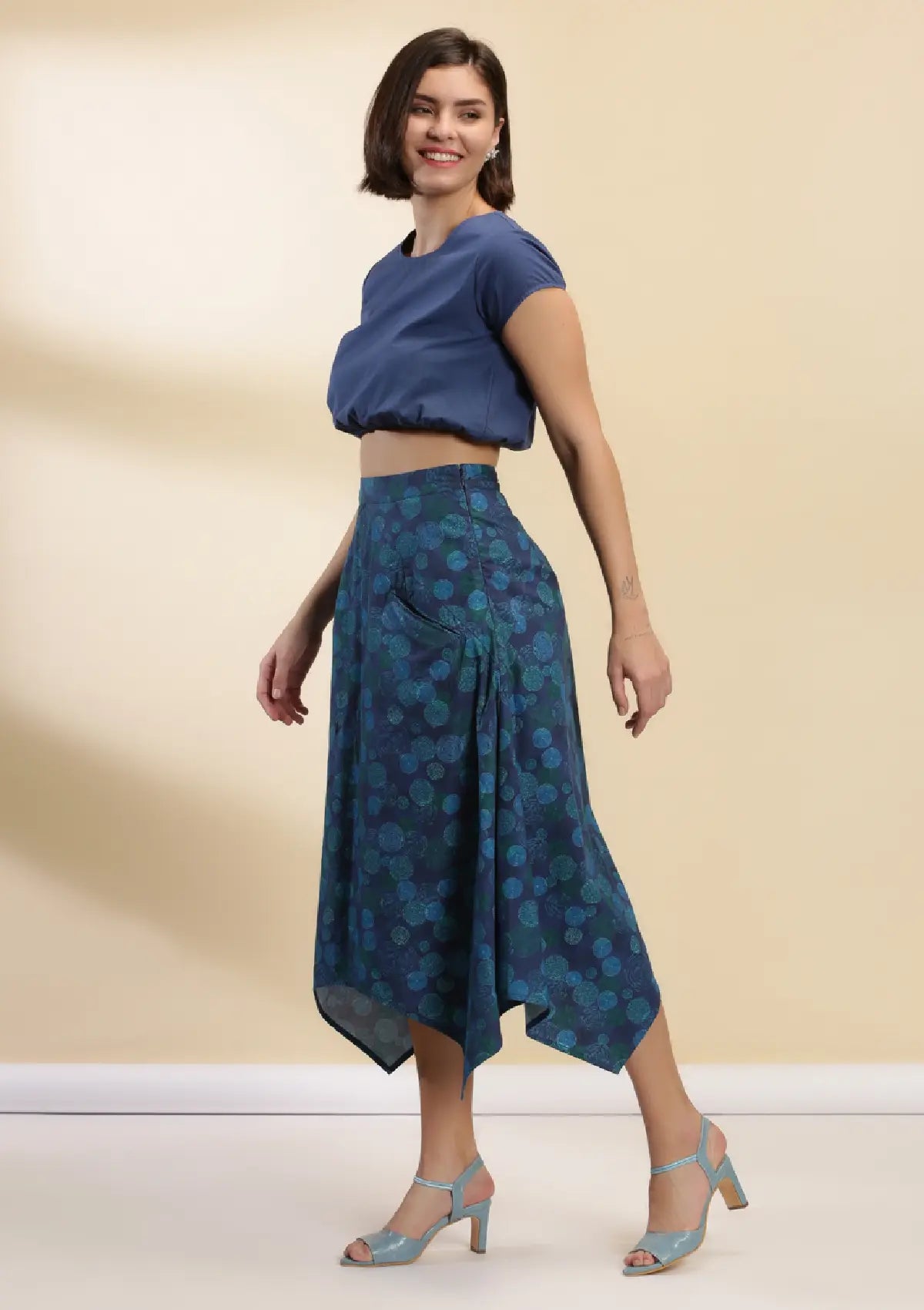 Buy Aegean - Retro Printed Crop Top and Skirt