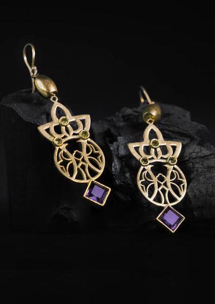 Amethyst & Peridot Filigree Earring
