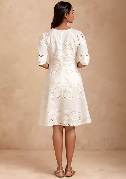 Astra - Charming White Schiffli Dress Online