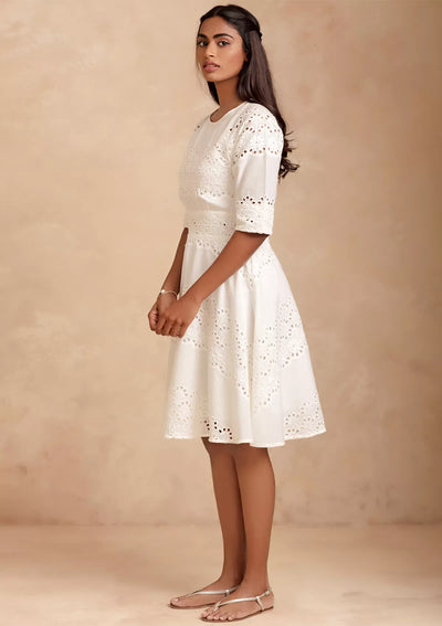 Astra - Charming White Schiffli Dress