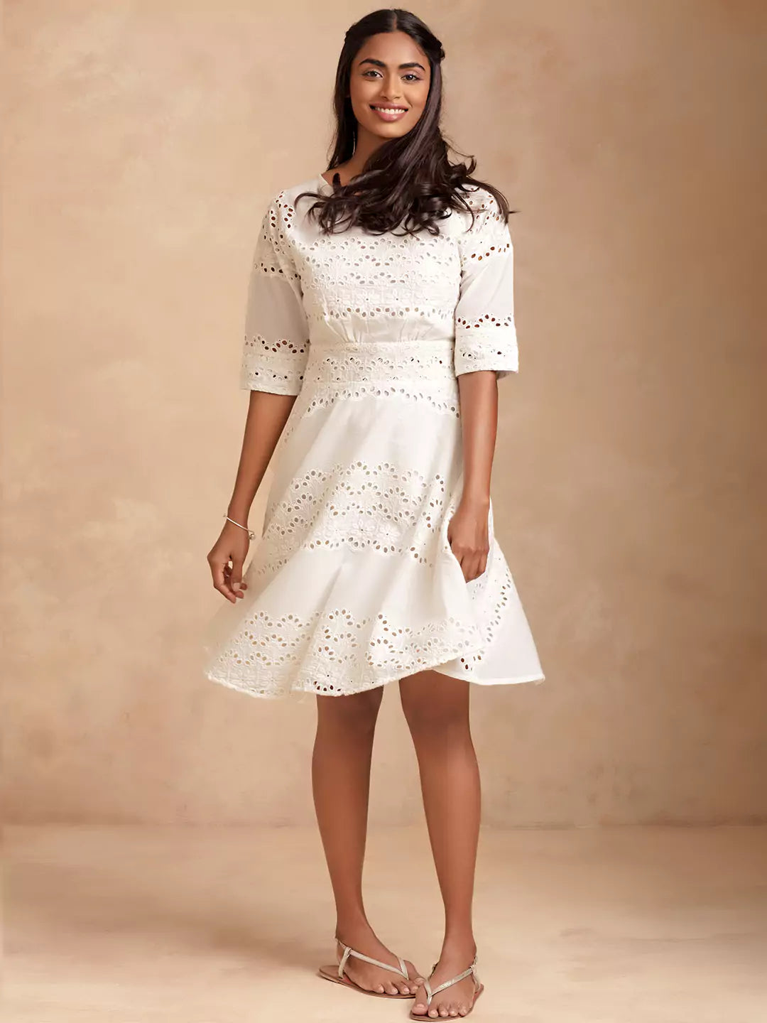 Astra - Charming White Schiffli Dress