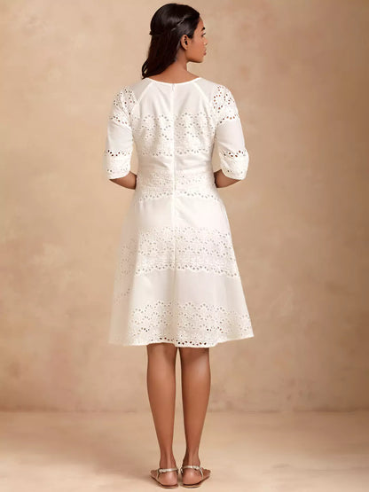 Astra - Charming White Schiffli Dress