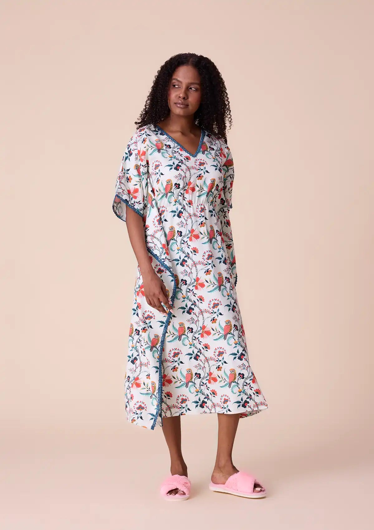 Athena printed kaftan with lace For Women