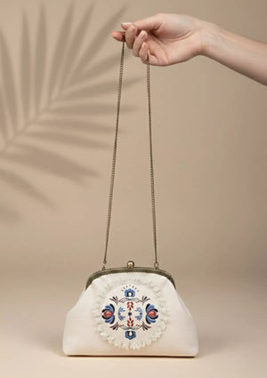 Beige Handheld Clutch and Sling Bag