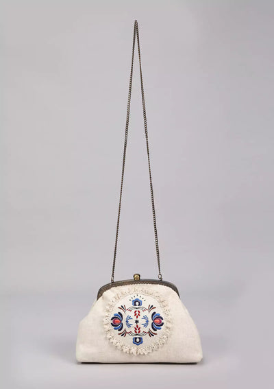 Beige Handheld Clutch and Sling Bag