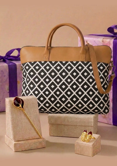 Big Dreams Graduation Gift for Her | Handcrafted Laptop Bag, Calla Lily Clip & Gold Cutwork Ring