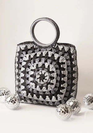 Black Shimmering Crochet Handheld Bag