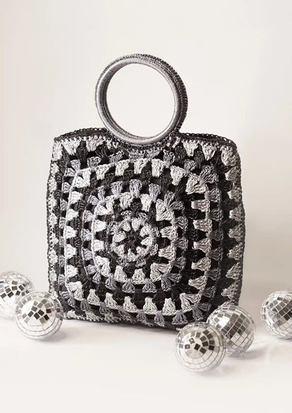 Black Shimmering Crochet Handheld Bag