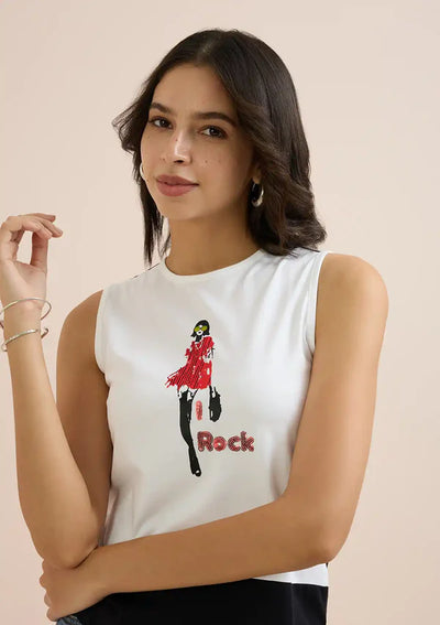 Black White Sleeveless T-Shirt