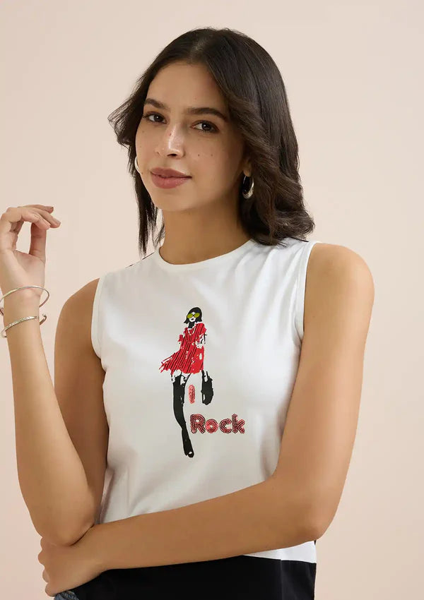 Black White Sleeveless T-Shirt