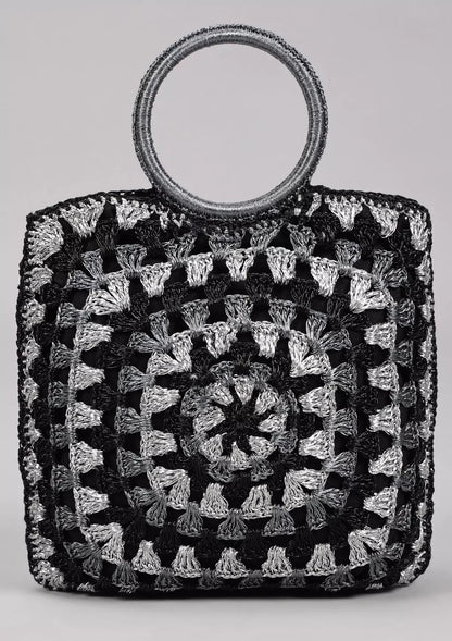 Buy Black shimmering crochet handheld bag Online
