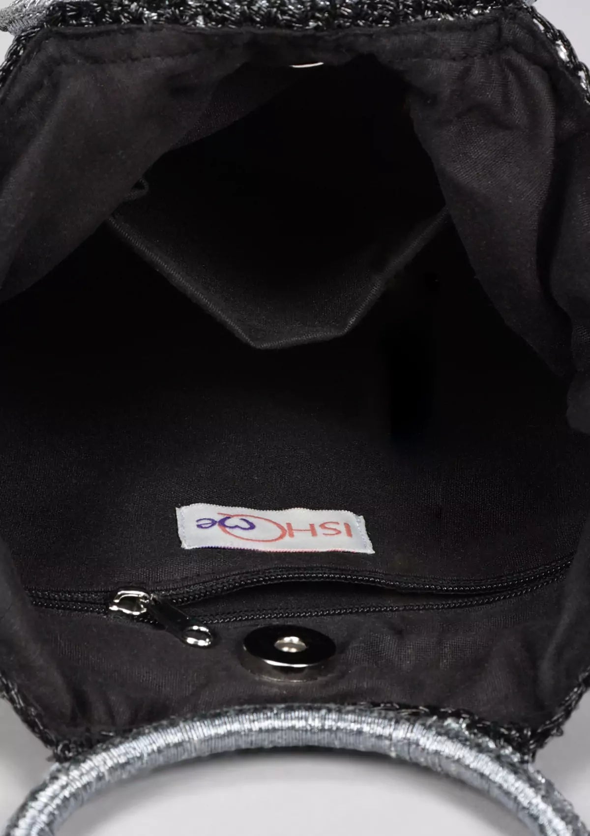 Black shimmering crochet handheld bag For Women