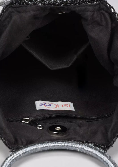 Black shimmering crochet handheld bag For Women