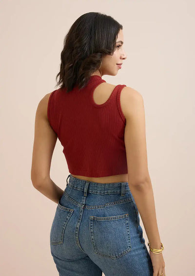 Burgundy Cut Out Crop Top