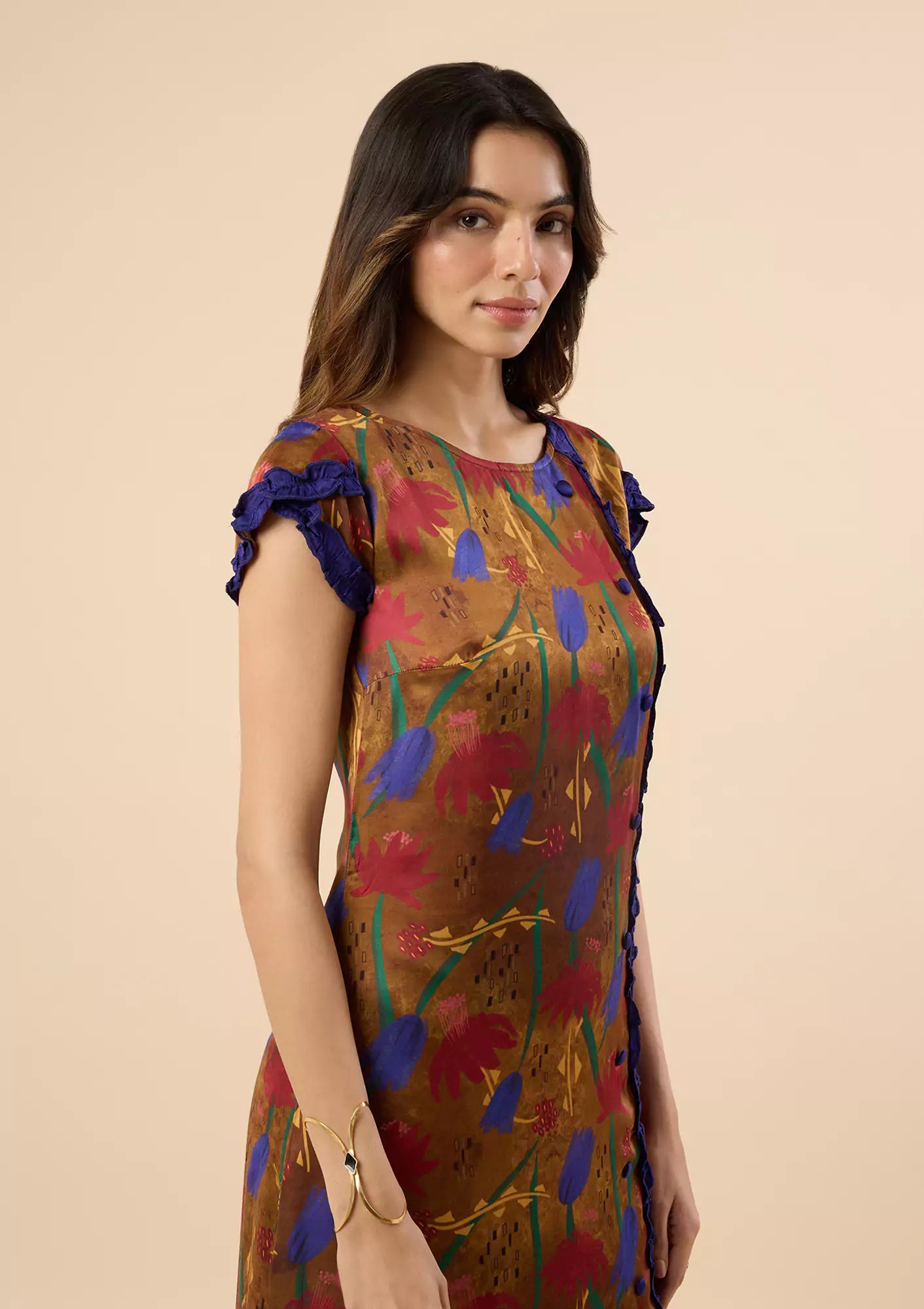 CORA Gold floral petal dress