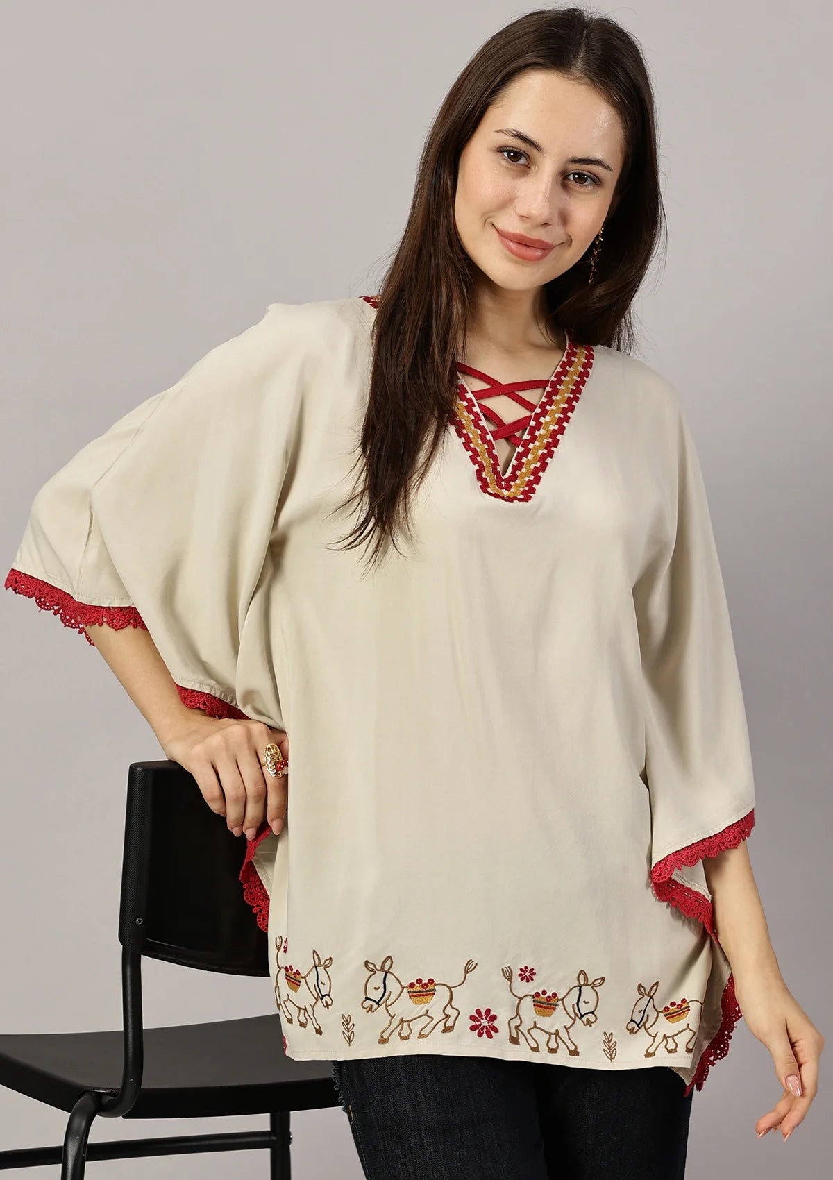 Charro Memory - Embroidered Kaftan Top