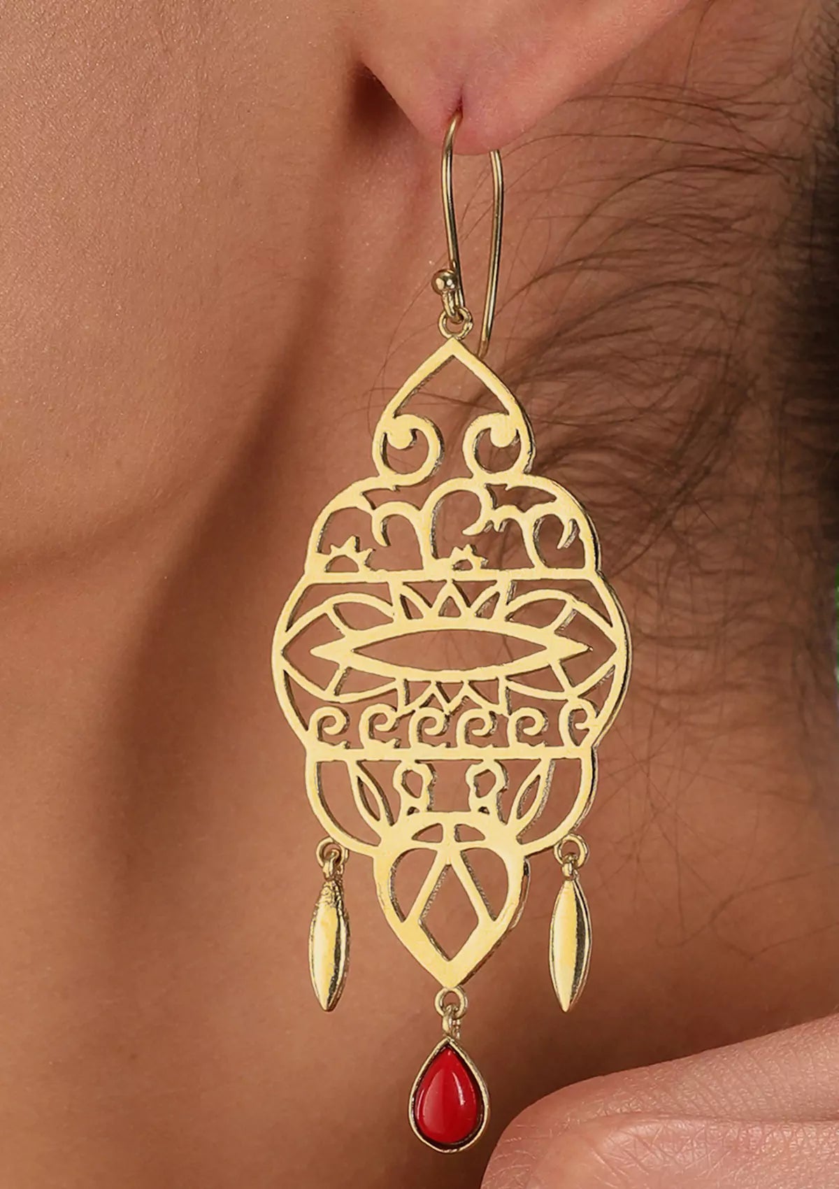 Coral Drop Filigree Earring For Women