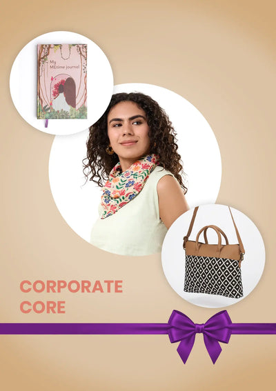 Corporate Core Gift Set for Women | Handcrafted Laptop Bag, MEtime Journal & Floral Scarf