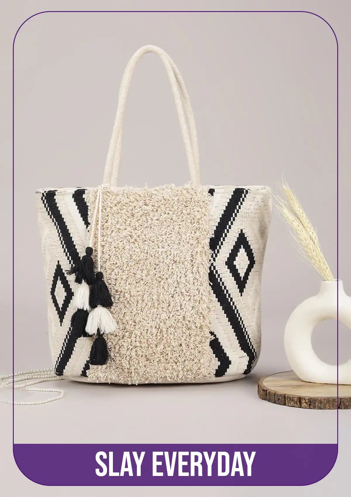 Cream Tufted Jacquard Tote Bag