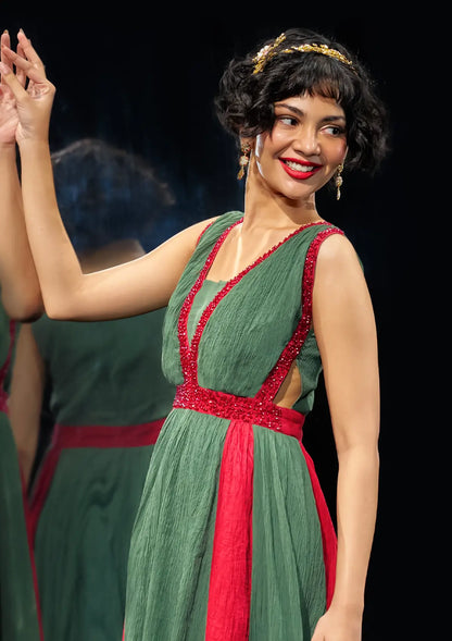 Buy Frosted Wine - Dark Olive Crinkled Viscose Party Dress