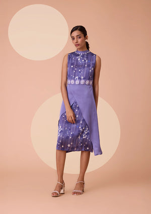 Eira Pearl Studded Overlapping Printed Dress