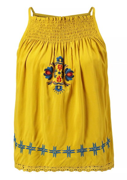 Buy El Sol - Shirred neckline embroidered top Online