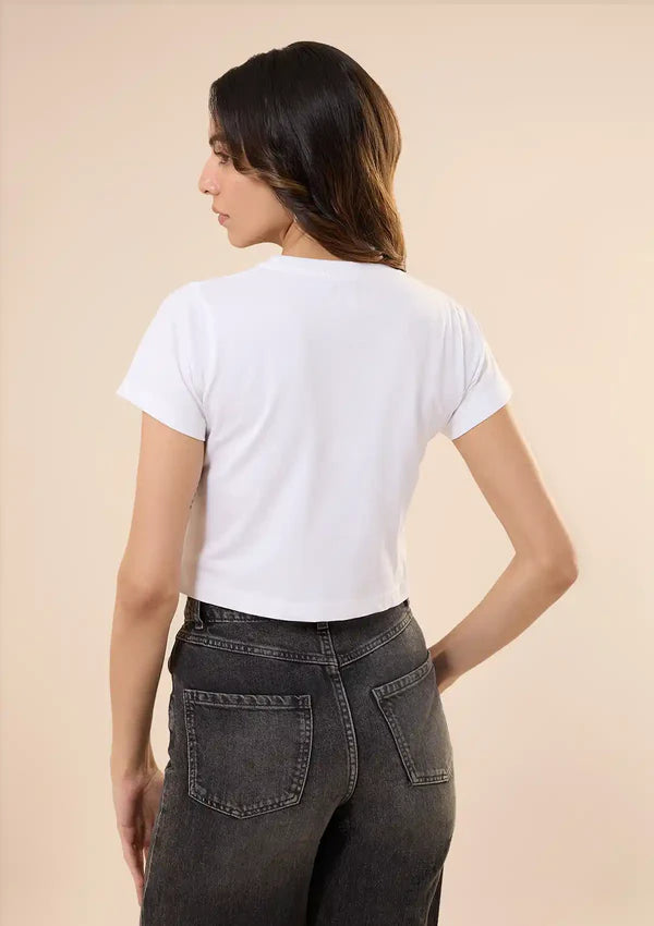 Graphic Print Crop Top White