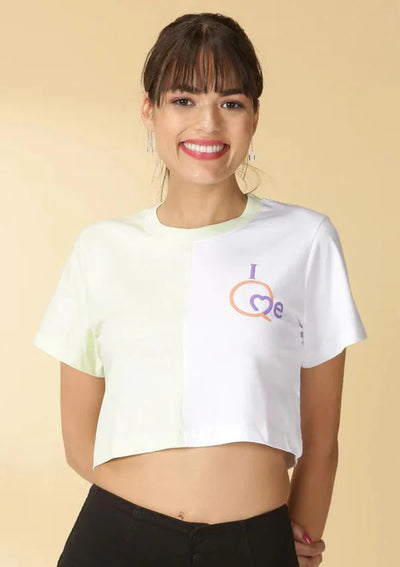  Green Cotton Cut Panel Crop Top 