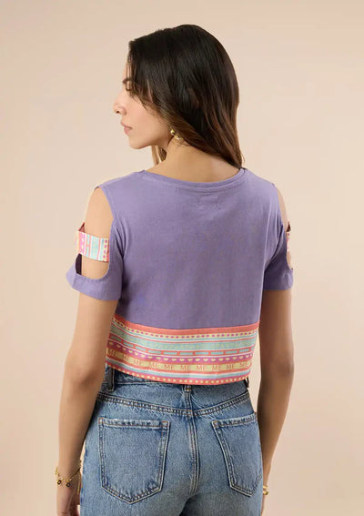 Slashed Sleeve Crop Top Purple