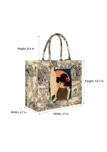 Embroidered Jacquard statement Tote Bag Size Guide