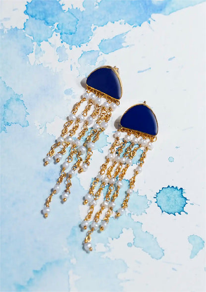 Enameled Neon Tassel Earring (Blue)