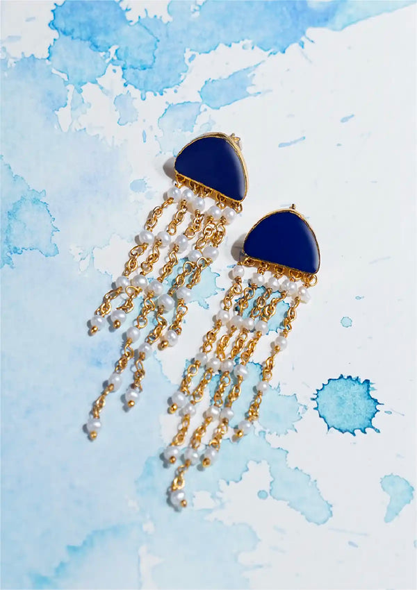 Enameled Neon Tassel Earring (Blue)
