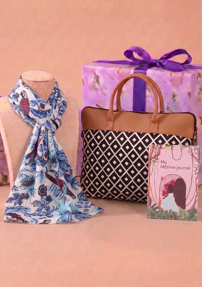 Everyday Choice Corporate Gift Set for Women | Handcrafted Laptop Bag, MEtime Journal & Floral Scarf