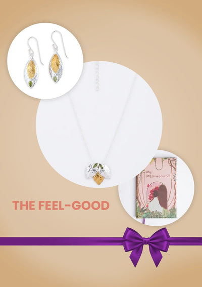 Feel-Good Gift Set for Her | MEtime Journal, Silver Peridot Pendant Necklace & Peridot Earrings