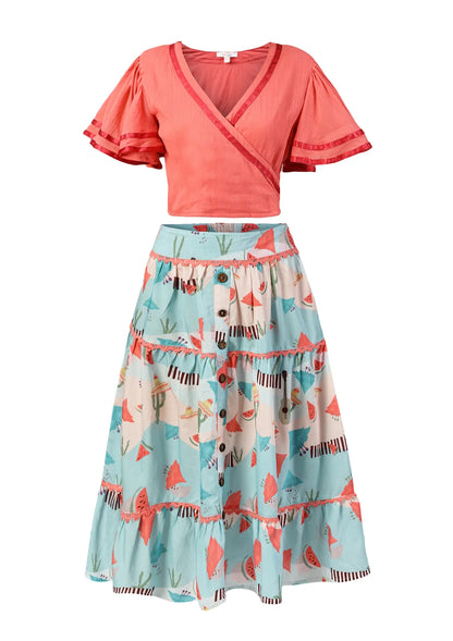 Buy Fiesta Mexique - Pink over lap top & Printed Tier Skirt set Online