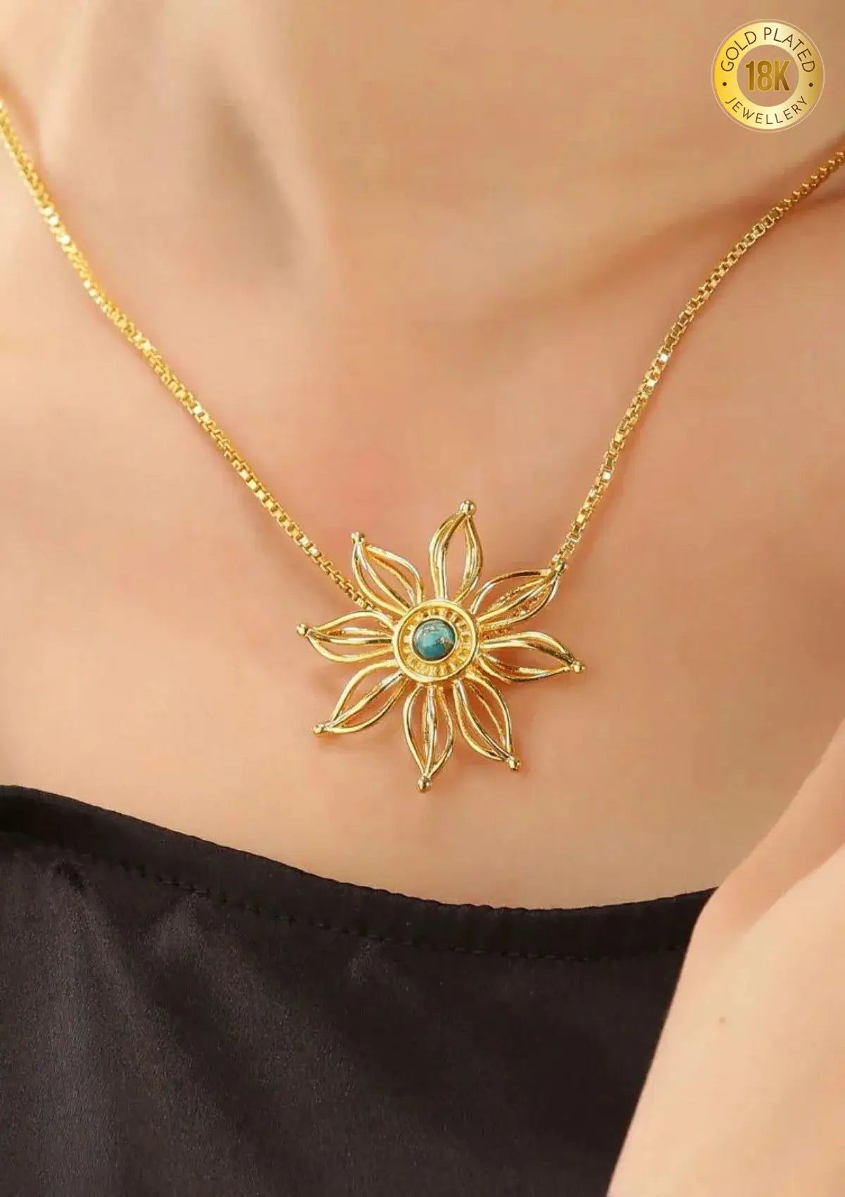 Firewheel Flower Turquoise Pendant Necklace